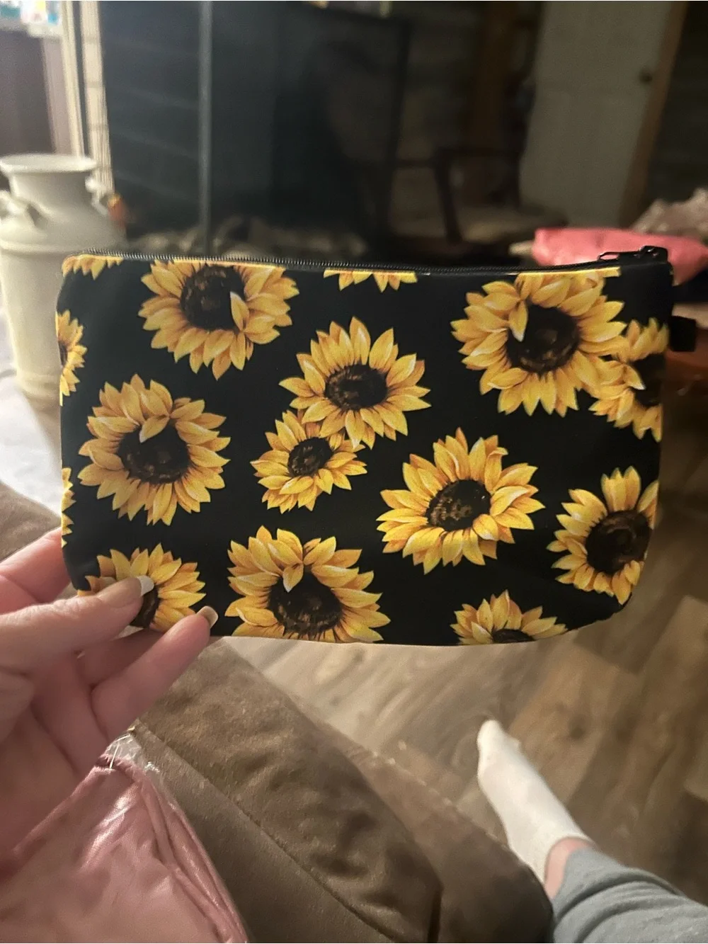 Sunflower Print Cosmetic Pouch - Black & Yellow
